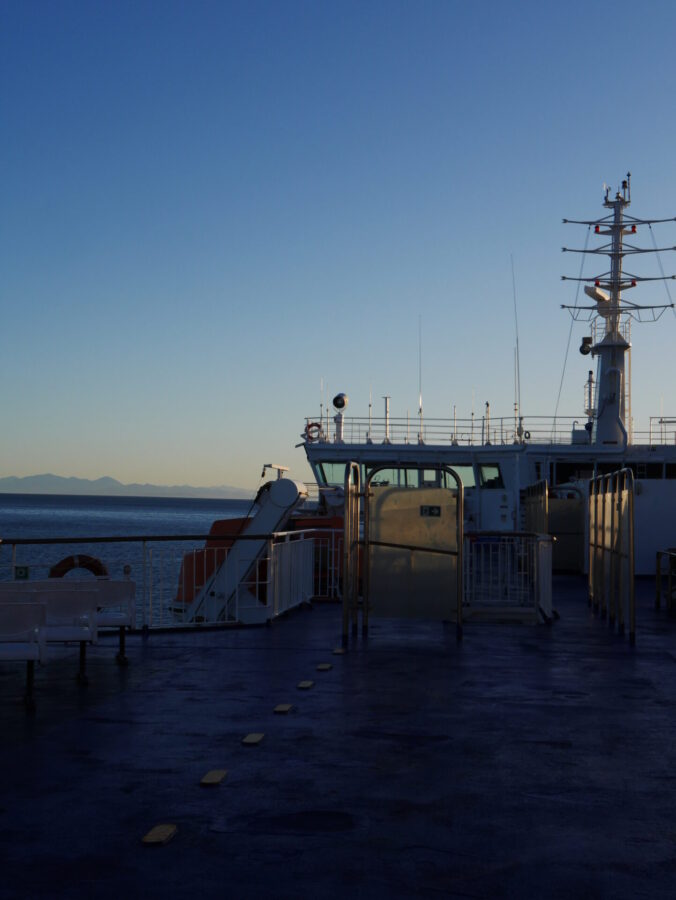 The upstairs outdoor deck of the Interislander Ferry crossing the Cook Straight, New Zealand.