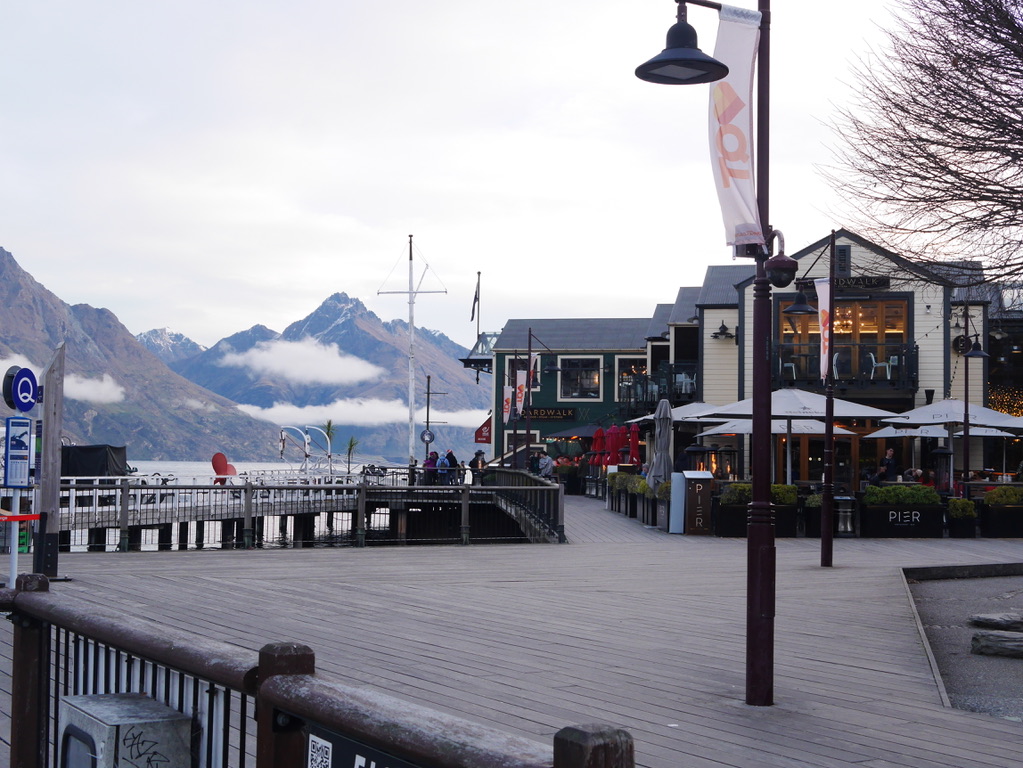 View of the Steamer Wharf in downtown Queenstown, New Zealand.