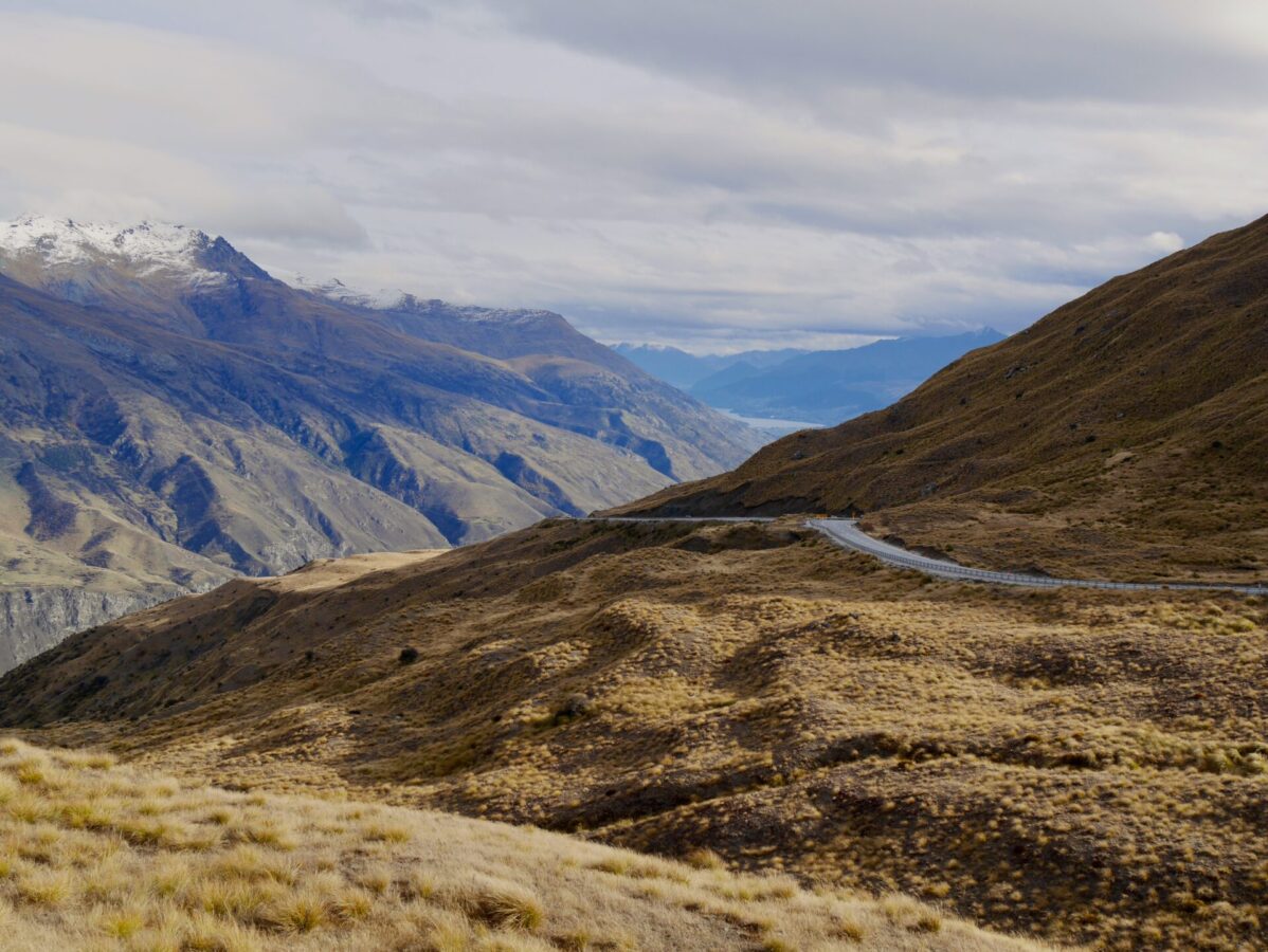 The mountainy scenic road from Wanaka to Queenstown, New Zealand.