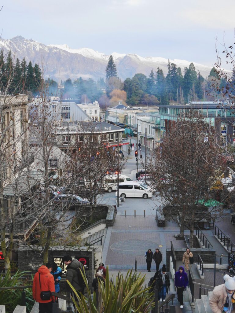 Mountains over the downtown area of Queenstown, New Zealand.