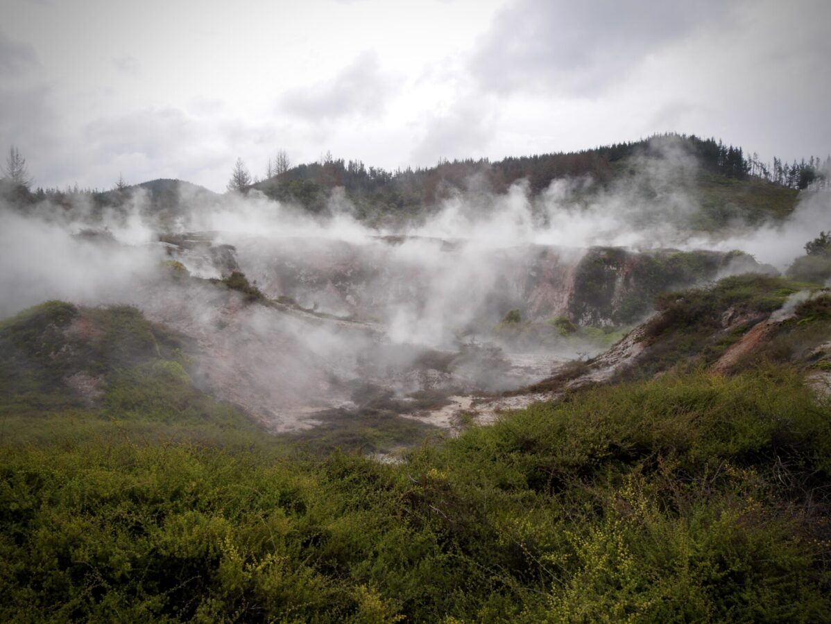A crater and geothermal vents near Lake Taupo New Zealand.