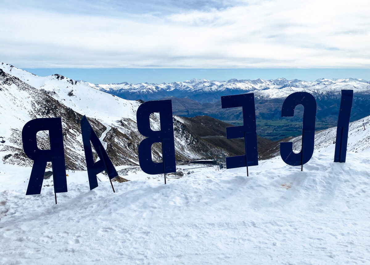 "Ice Bar" sign from the Ice Bar at the Remarkables Ski Field.