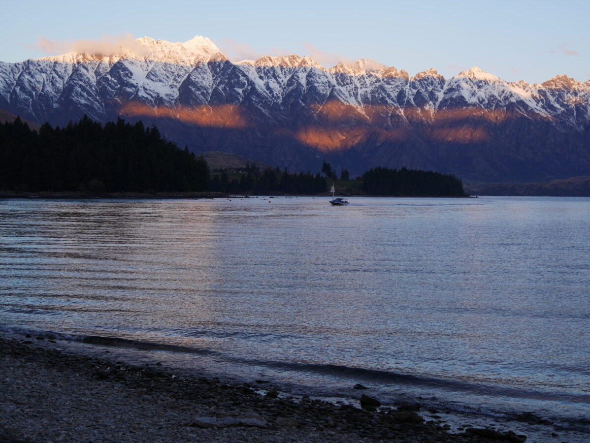 The Remarkables mountains and Lake Wakatipu in Queenstown, NZ.