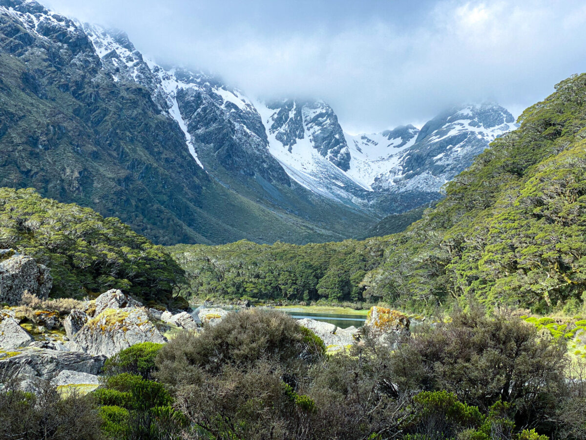 A view of the mountains from the Routeburn Track near Lake Mackenzie in NZ.