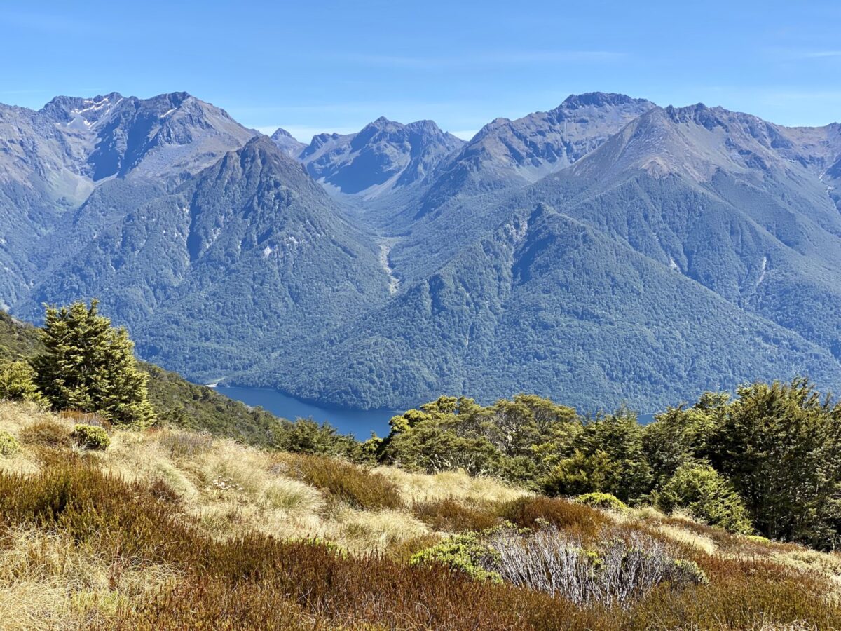 A view of some of Fiordland National Park's mountains from up on the Kepler Track.
