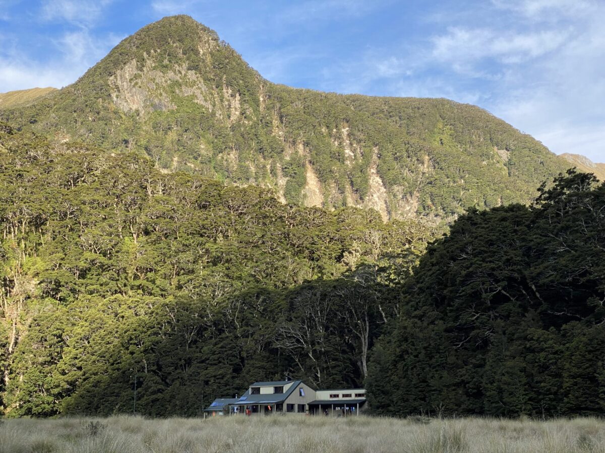 The Iris Burn Hut along the Kepler Track in New Zealand's Fiordland National Park.