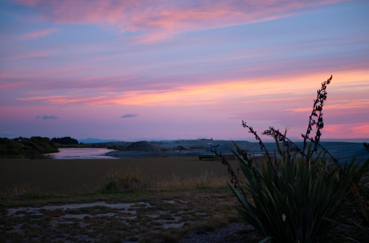 A sunrise on the east coast of the South Island near Oamaru, New Zealand.