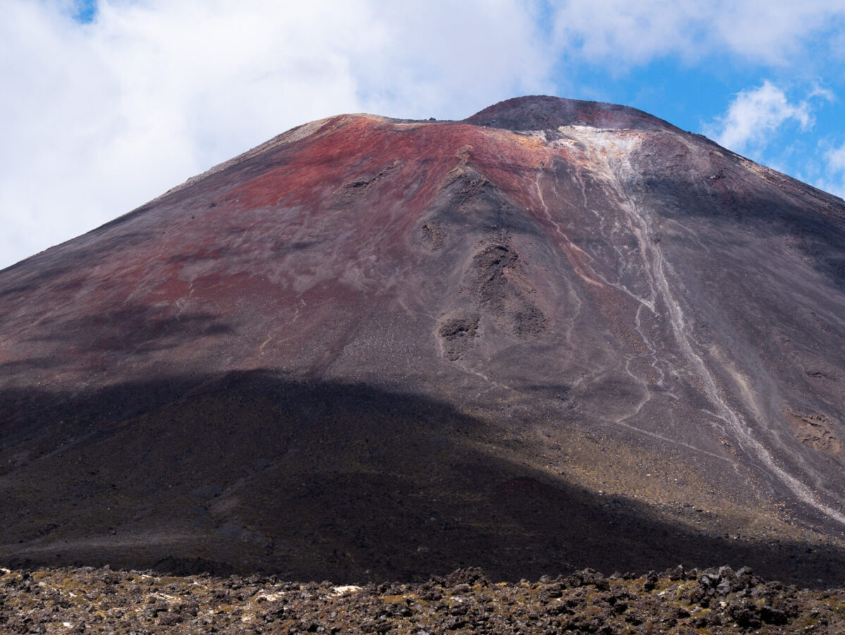 An upclose view of Mount Nguaruhoe from the highest point on New Zealand's Tongariro Northern Circuit hiking trail.