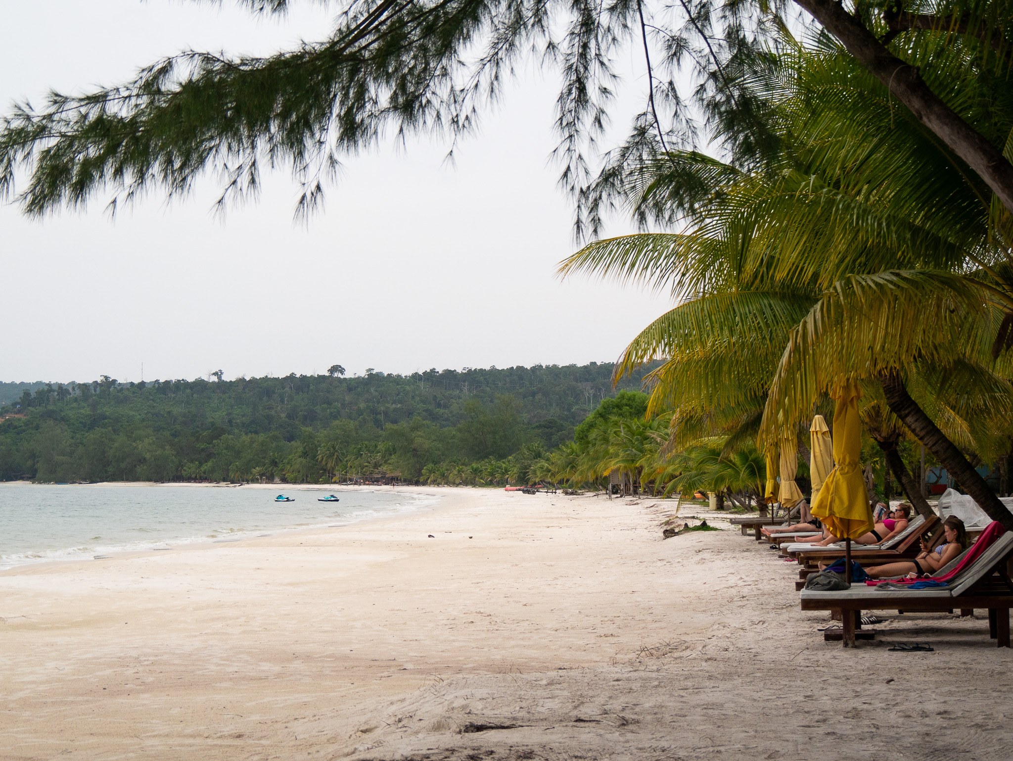 A long stretch of sand that lies along the palm-tree dotted Longset Beach on Koh Rong, Cambodia.